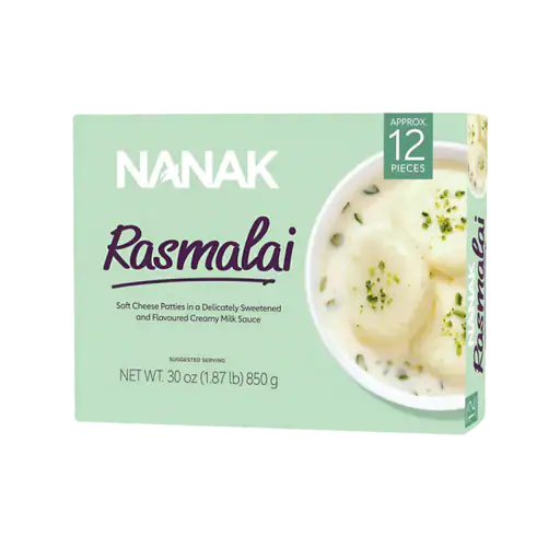 Asiatische Lebensmittel Online-Shop, NANAK Rasmalai 12Pcs, cremiger Käse, süßes Dessert.