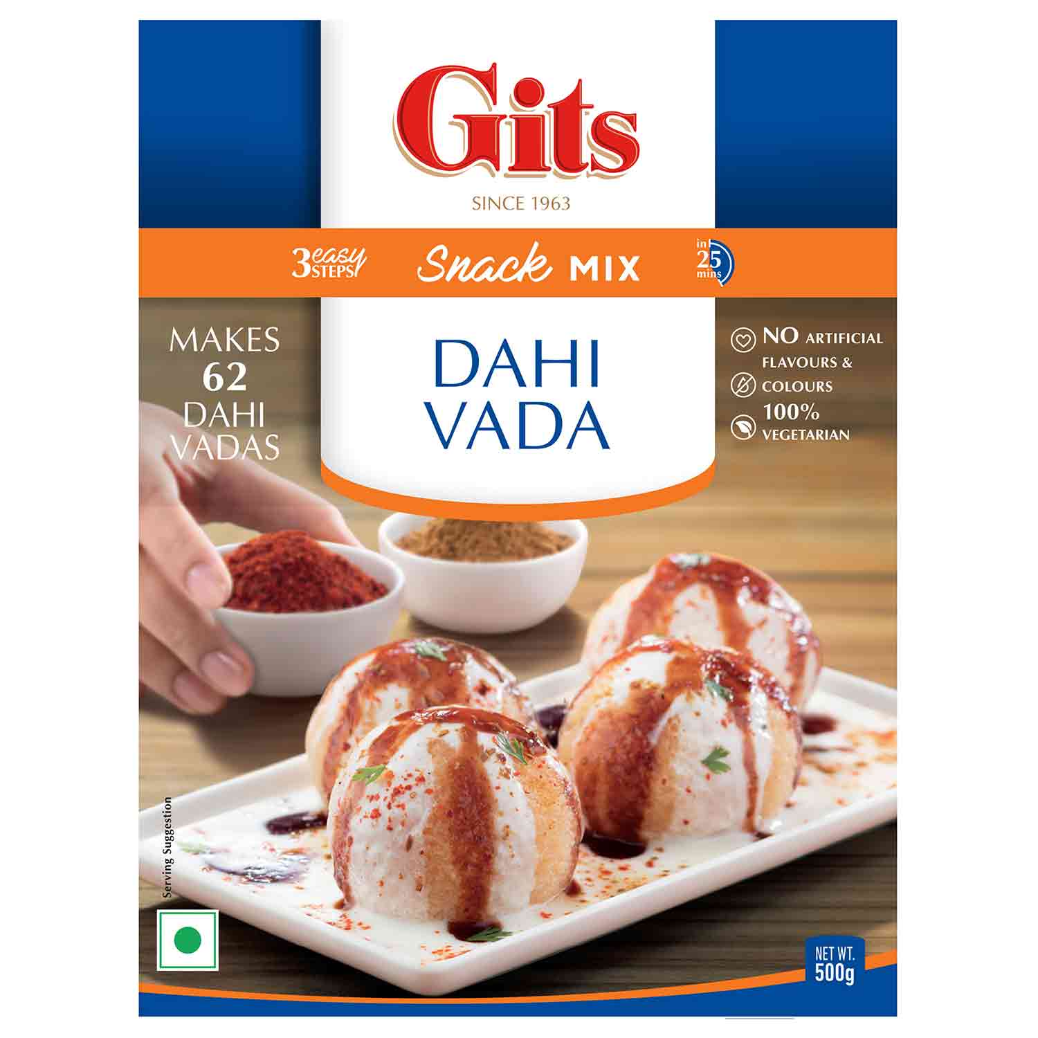 GITS Dahi Vada Mix 500g, asiatischer Snack, vegetarisch, ohne künstliche Aromen, 100% vegetarisch, 3.