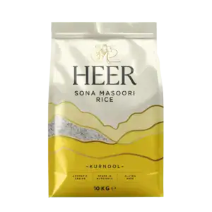 Reisverpackung HEER Sona Masoori Rice Kurnool 5kg im asiatischen Lebensmittelshop.