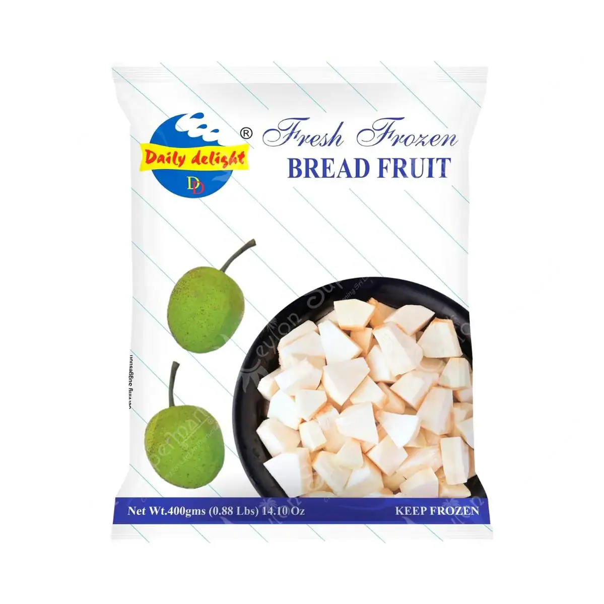 Asiatischer Lebensmittelladen - Gefrorene Bread Fruit Stücke in Packung.