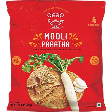 Asiatischer Lebensmittelladen - Mooli Paratha, indisches Fladenbrot mit Radieschen und Kräutern.