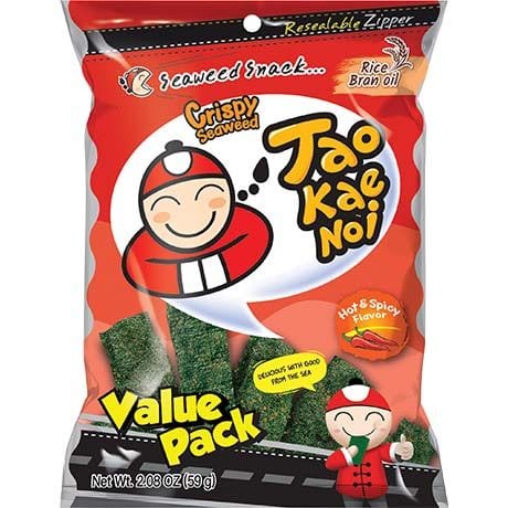 Reis- und Seetang-Snack, scharf gewürzt, 59g, asiatische Lebensmittel.
