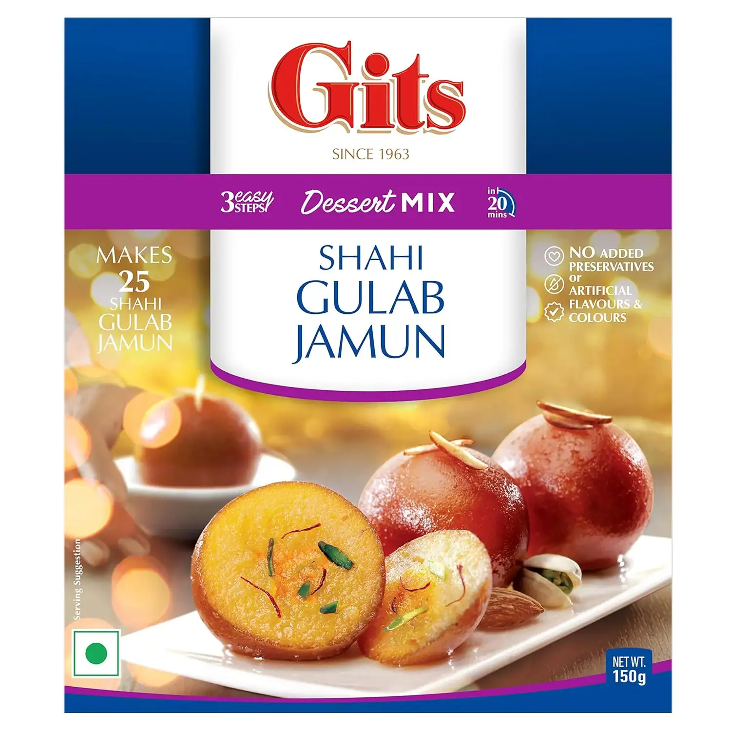Gits Gulab Jamun Mix, asiatisches Dessert, 150g, ohne künstliche Zusätze.