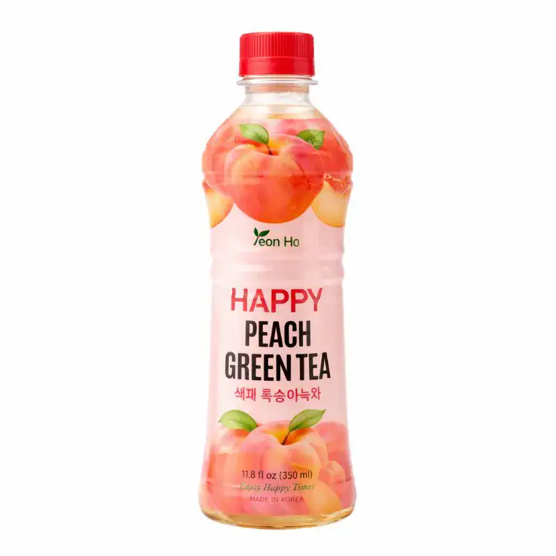 Erfrischender Peach Green Tea in 350ml Flasche, asiatischer Geschmack.