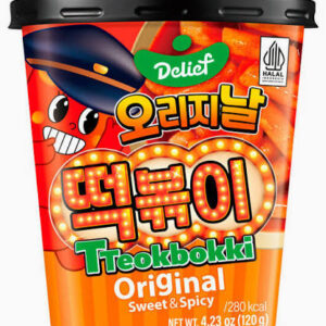Asiatischer Lebensmittelladen, Teokbokki in Becher, scharf und süß.