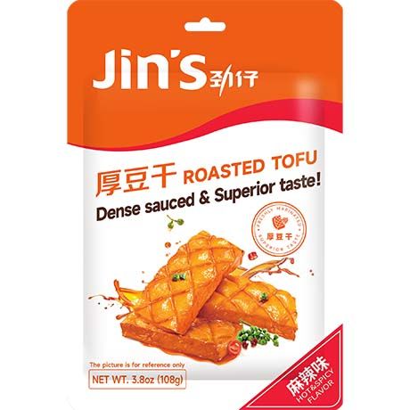 Asiatischer Lebensmittel Online-Shop, JIN'S gerösteter Tofu, scharf & würzig, 108g.