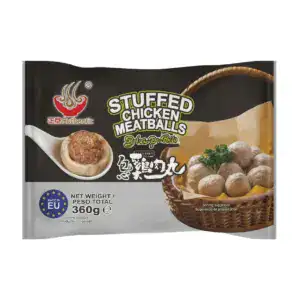 Asiatische Lebensmittel Online-Shop, gefüllte Hähnchen Meatballs in Verpackung.