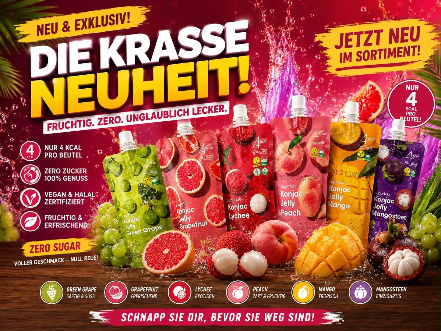 Fruchtige asiatische Getränke im Online-Shop, vielfältige Geschmacksrichtungen.