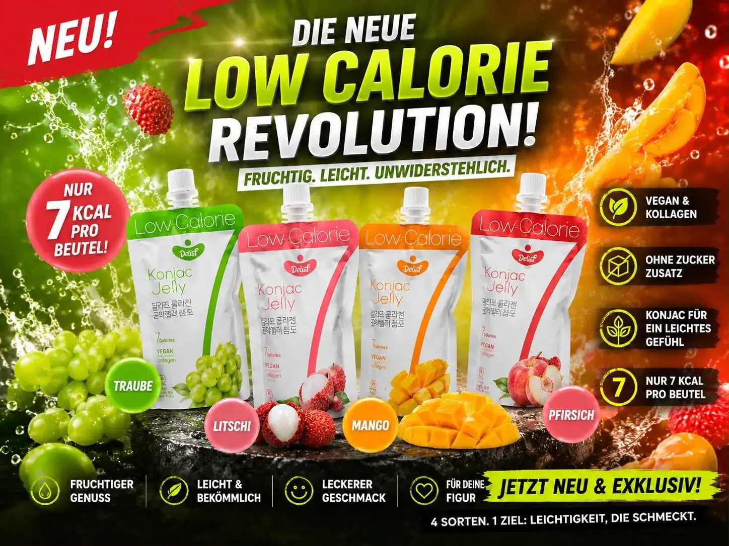 Asiatische Lebensmittel Online-Shop mit Konjac Jelly und Früchten.