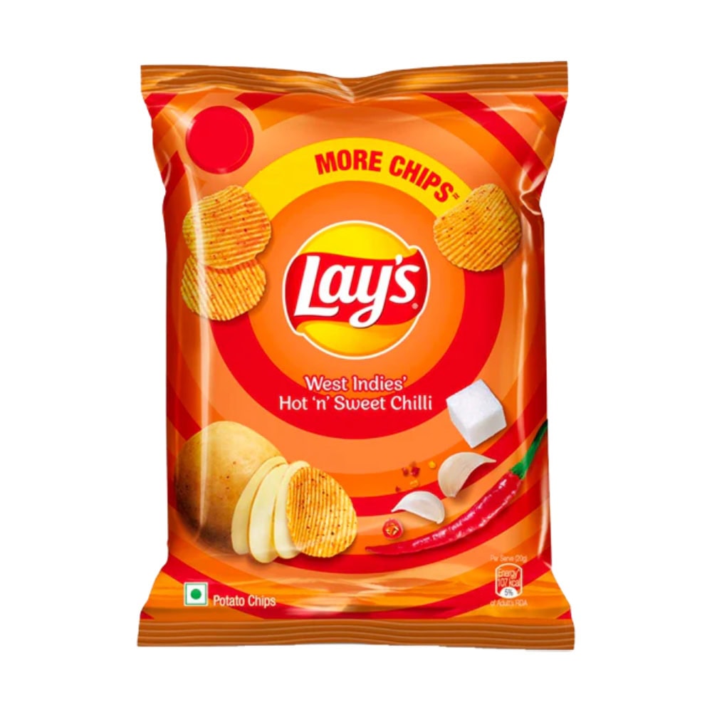 Asiatische Chips im Lay's Hot n Sweet Chilli Geschmack, 20g Packung.
