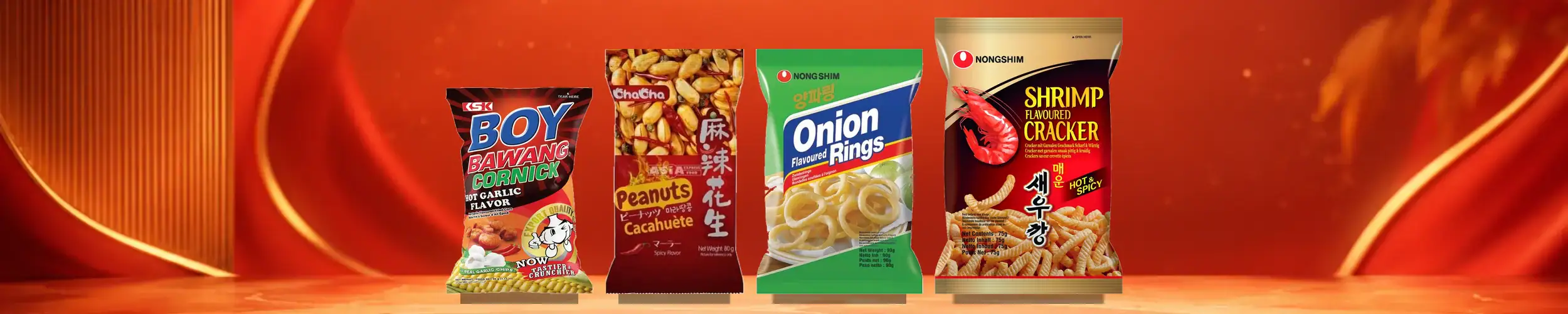Asiatische Lebensmittel Online-Shop, Snacks und Chips im Sortiment.