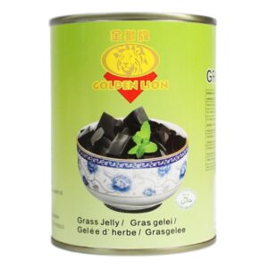 Asiatischer Lebensmittelladen - Grass Jelly in Dose, 540g, mit Minzblatt.