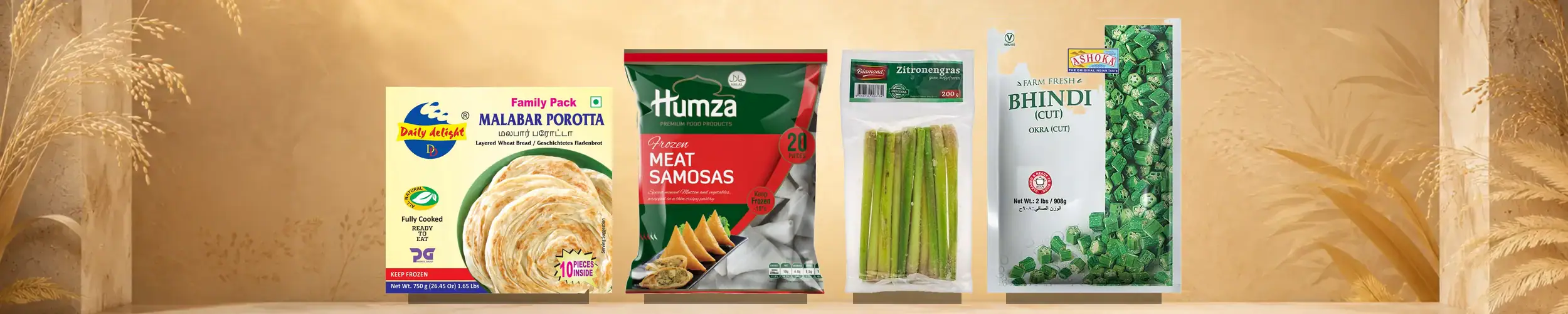 Vielfalt asiatischer Lebensmittel im Online-Shop, inklusive Nudeln, Gewürze und Snacks.
