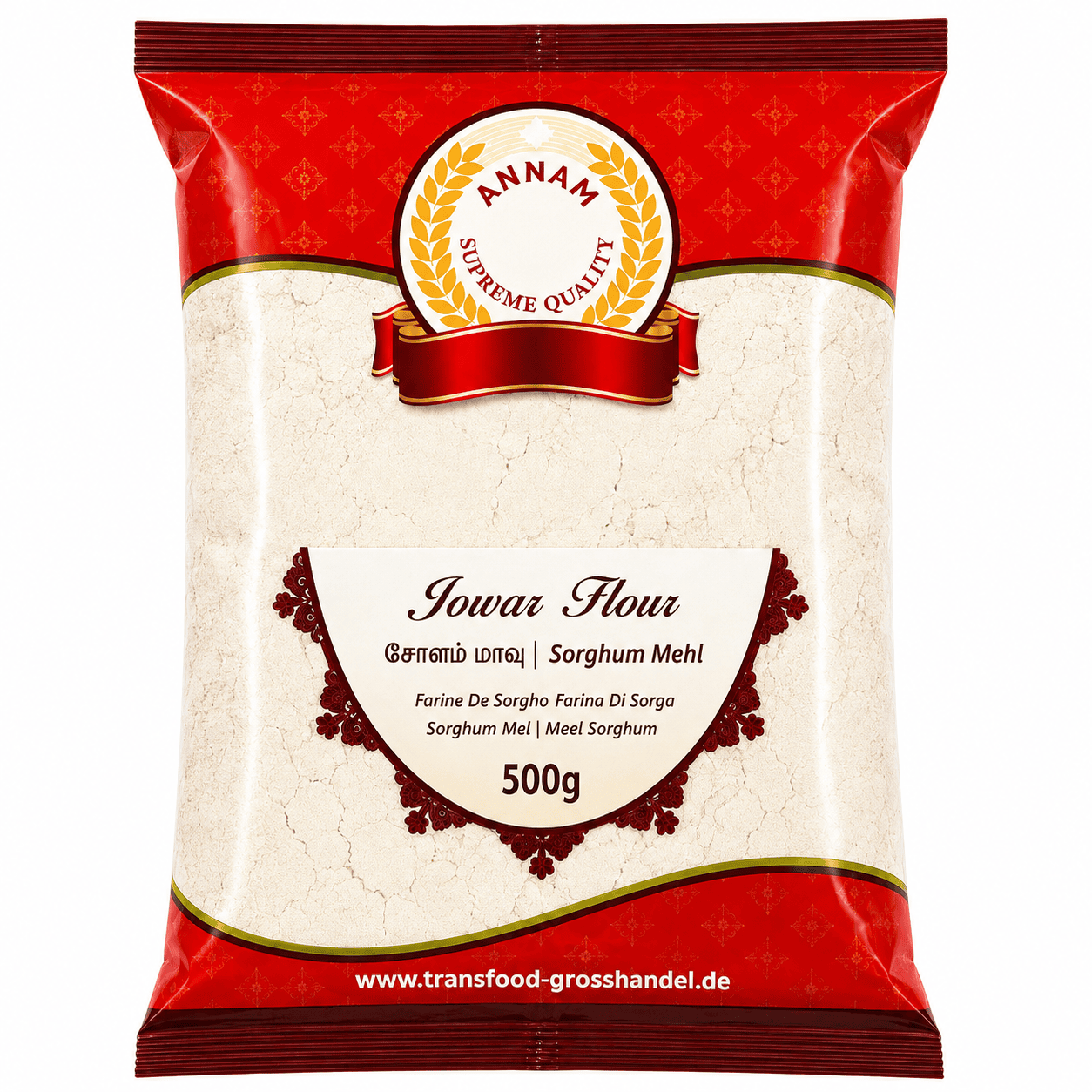 Asiatischer Lebensmittel Online-Shop, Jowar Mehl in 500g Packung.