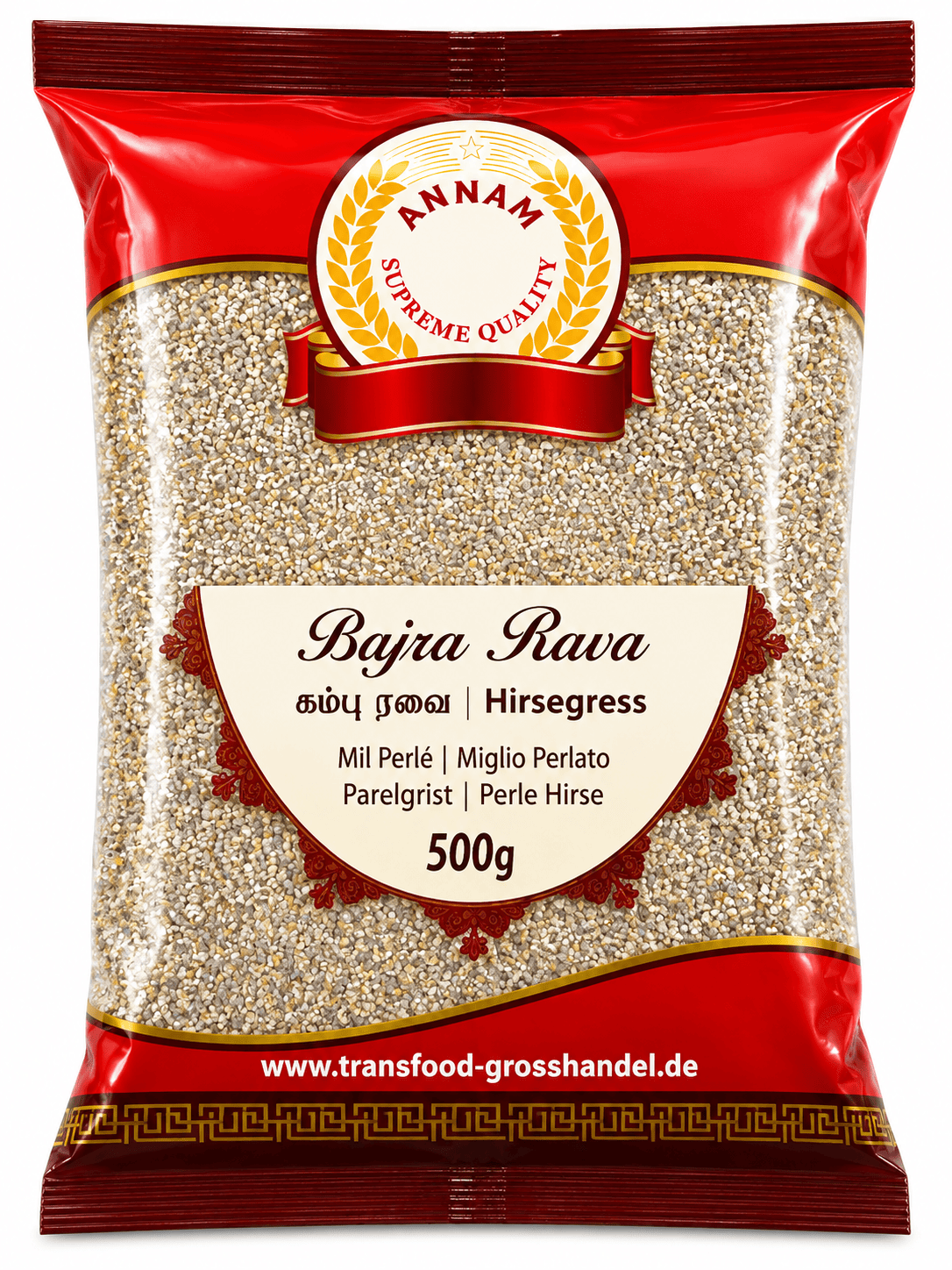 Asiatische Lebensmittel Online-Shop, Bajra Rava, 500g, Hirsegrieß.