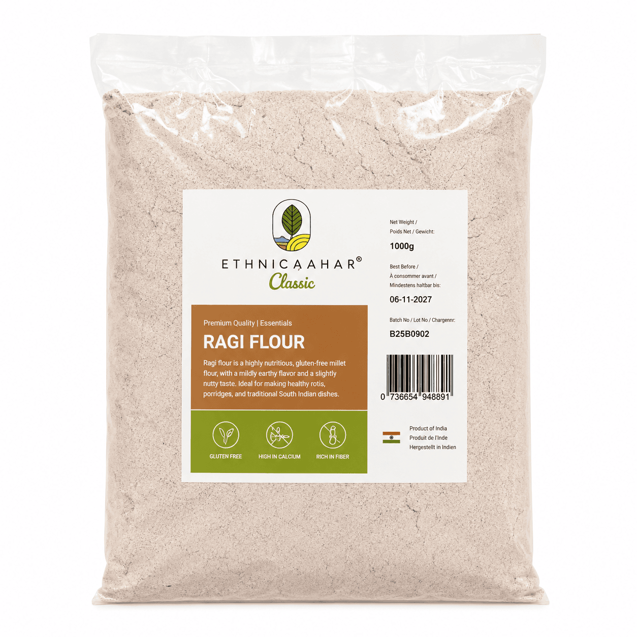 Asiatischer Lebensmittel Online-Shop, Ragi Mehl in Packung.