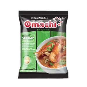 Asiatischer Instant-Nudelsuppenbeutel mit Garnelen und Gemüse.