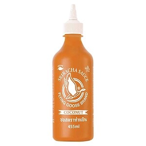 Asiatische Sriracha Sauce im Flasche, 455ml, vegan, Kokosgeschmack.