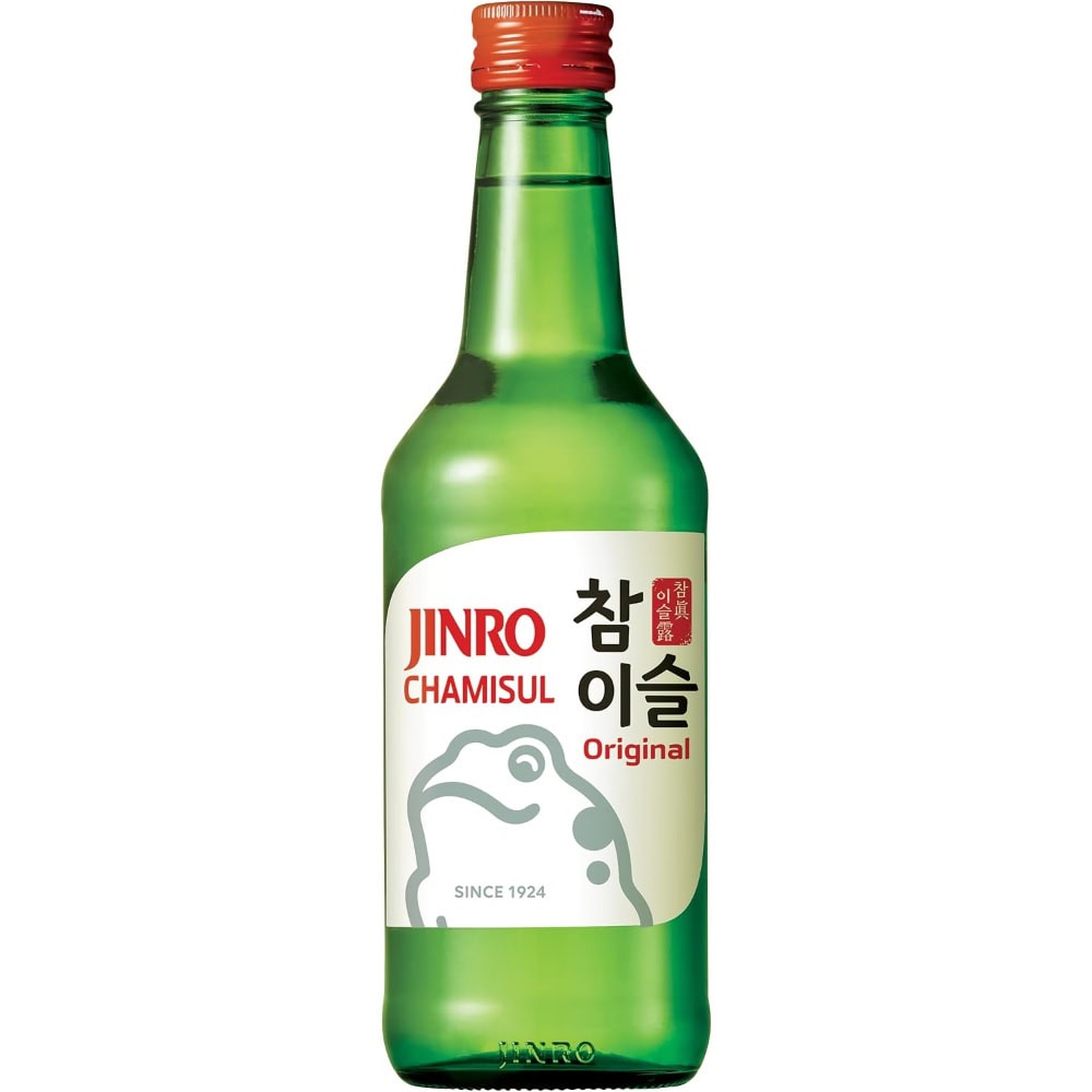 Asiatischer Chamisul Soju in grünem Flasche, ideal für asiatische Gerichte.