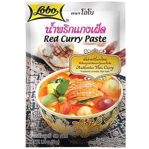 Asiatische Lebensmittel Online-Shop, rote Curry Paste in Verpackung.