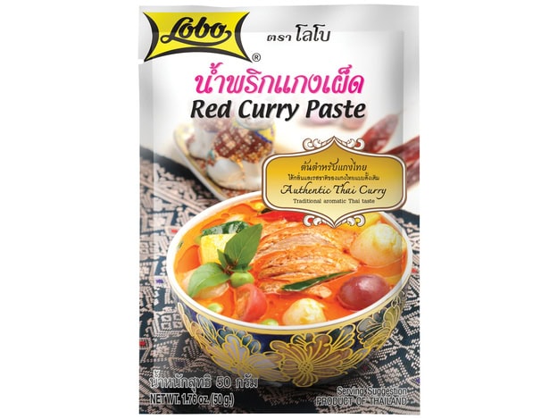 Asiatische Lebensmittel Online-Shop, rote Curry Paste in Verpackung.