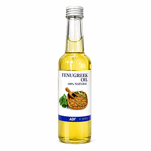 Asiatische Lebensmittel Online-Shop: Fenugreek Öl in Glasflasche mit Etikett.