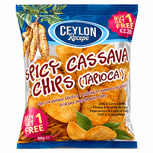 Asiatische Cassava Chips mit Curryblättern, 80g, im Online-Shop.