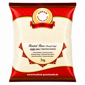 Asiatischer Lebensmittel Online-Shop, gerösteter Rava in Verpackung.