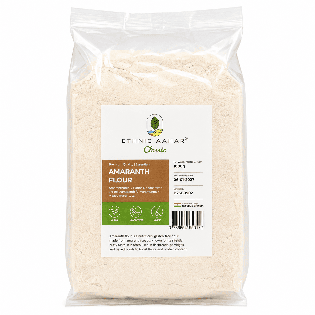 Asiatische Amaranth Mehl im Beutel, glutenfrei, vegan, bio.