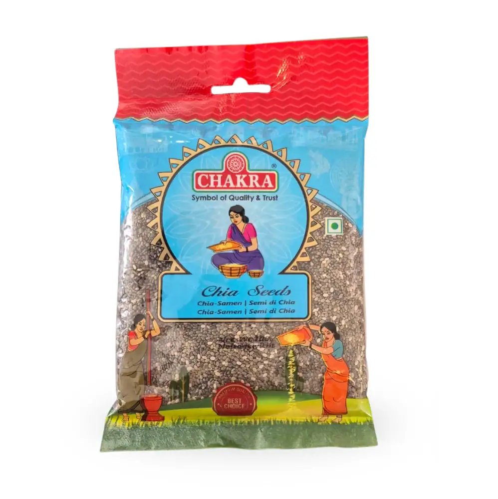 Chia Samen in Verpackung, asiatischer Lebensmittelladen.