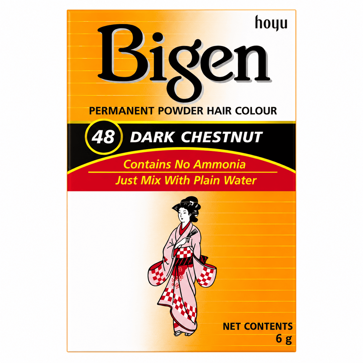 Asiatischer Haarfärbe-Puder, dunkle Kastanie, 6g, ohne Ammoniak.
