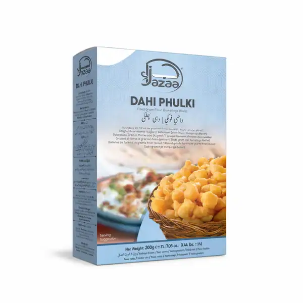 Asiatischer Lebensmittel Online-Shop, Dahi Phulki in Verpackung.