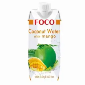 Asiatischer Kokoswasser mit Mango, 500ml, frisch und exotisch.