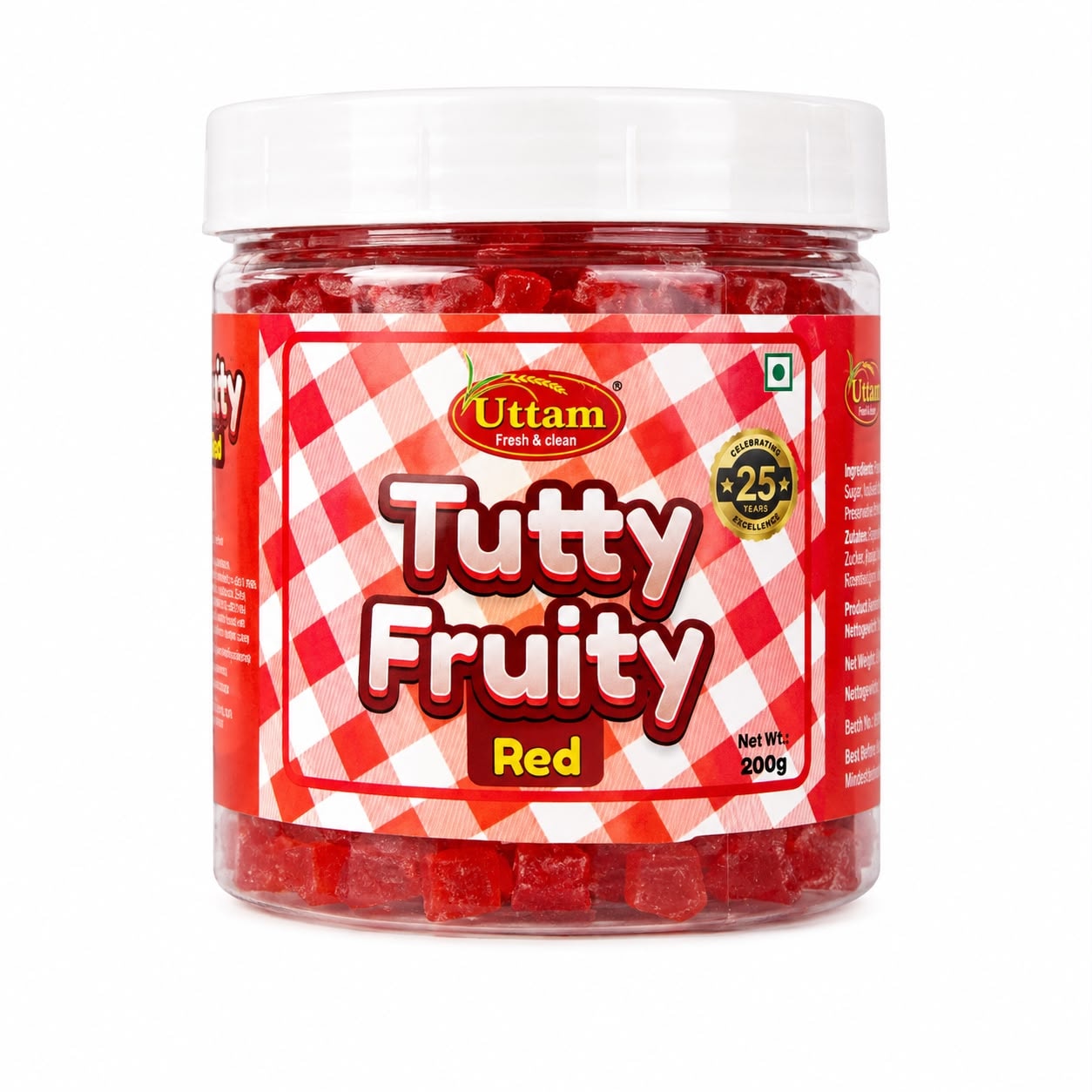 Bunte Tufty Fruity Red Süßigkeiten im Glas, asiatischer Lebensmittel Online-Shop.