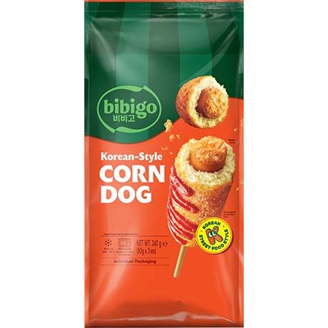 Asiatischer Lebensmittel Online-Shop, koreanischer Corn Dog Snack in Verpackung.