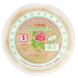 Asiatischer Reis-Papier mit weißem Sesam, 22cm, für Frühlingsrollen.