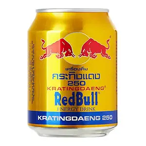 Asiatischer Energydrink Red Bull in goldener Dose, 250ml, mit asiatischer Schrift.