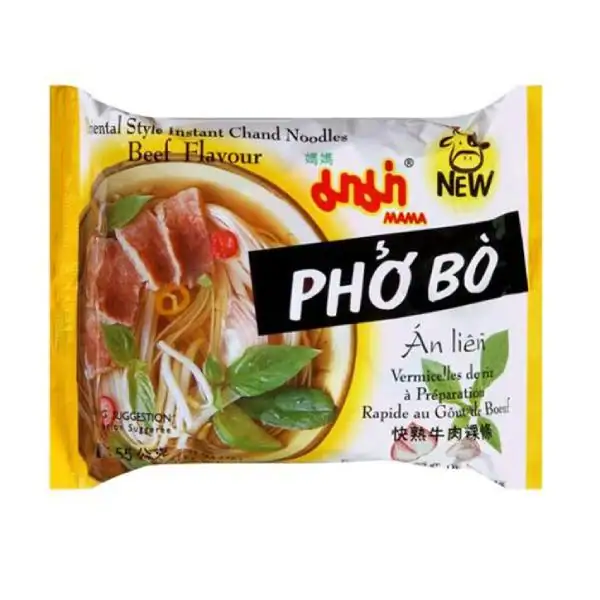 Vietnamesische Pho Bò Instant-Nudeln mit Rindfleisch, frischen Kräutern.