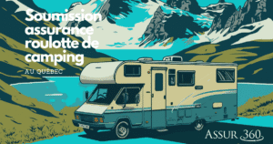 Camping trailer in Quebec, mountains in the background.