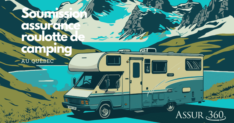 Roulotte de camping au Québec, montagnes en arrière-plan.