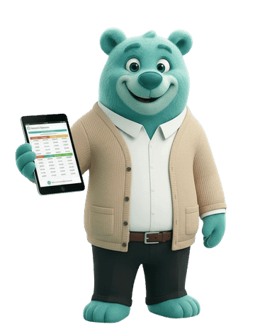 Blue Bear with a Digital Tablet