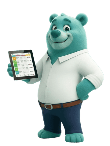 Ours bleu avec tablette comparateur d'assurance habitation souriant