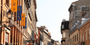 Old buildings with old architecture in an urban street.