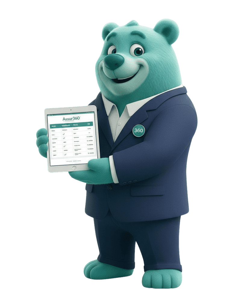 Ours courtier d'assurance animé en costume avec une tablette