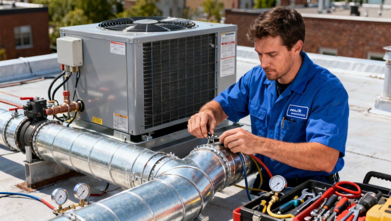 Technicien CVAC installe un système de ventilation au Québec
