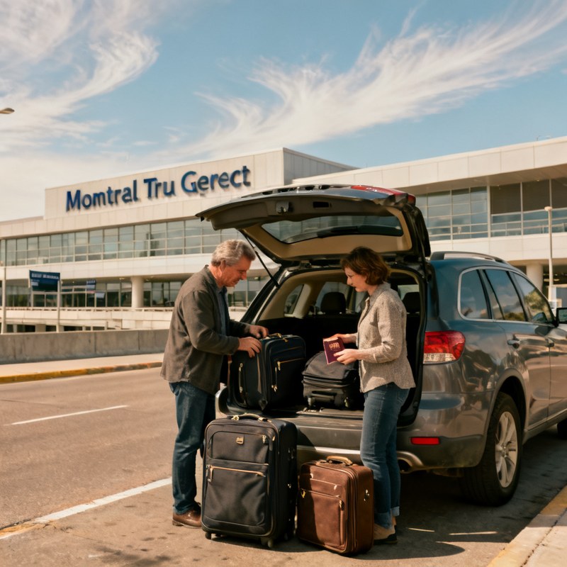 Quebec couple at the airport — travel medical insurance and cancellation