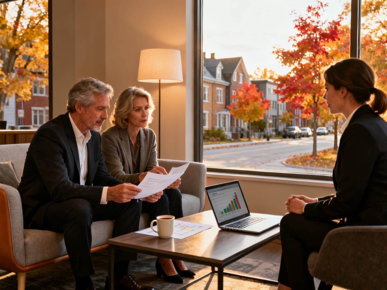 Couple québécois 50 ans planifiant assurance vie universelle avec conseillère financière