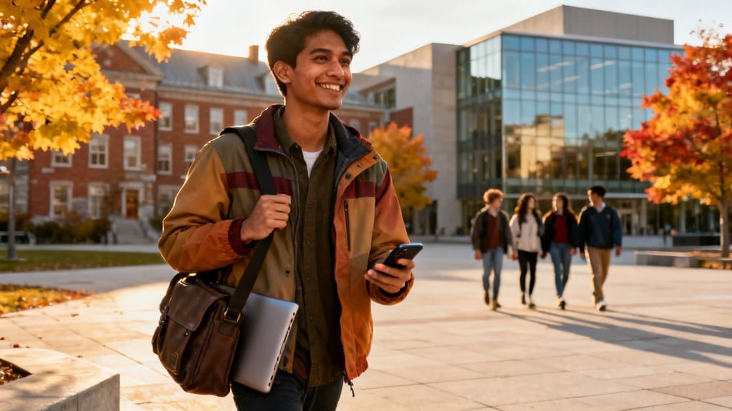Étudiant international sur un campus universitaire au Québec — assurance santé comparée par Assur360