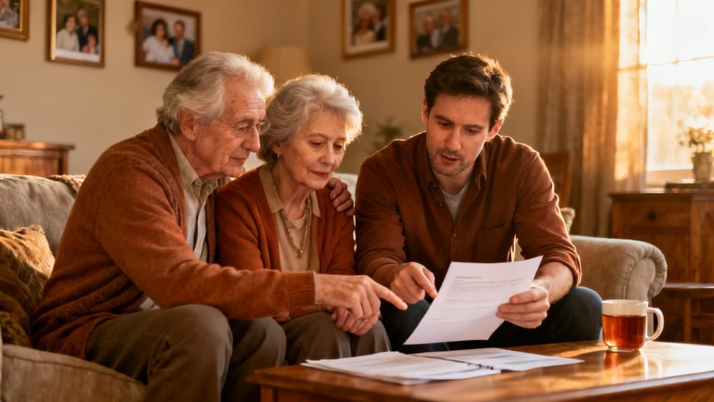 Quebec couple planning their funeral expense insurance with the help of a loved one — Assur360 comparator