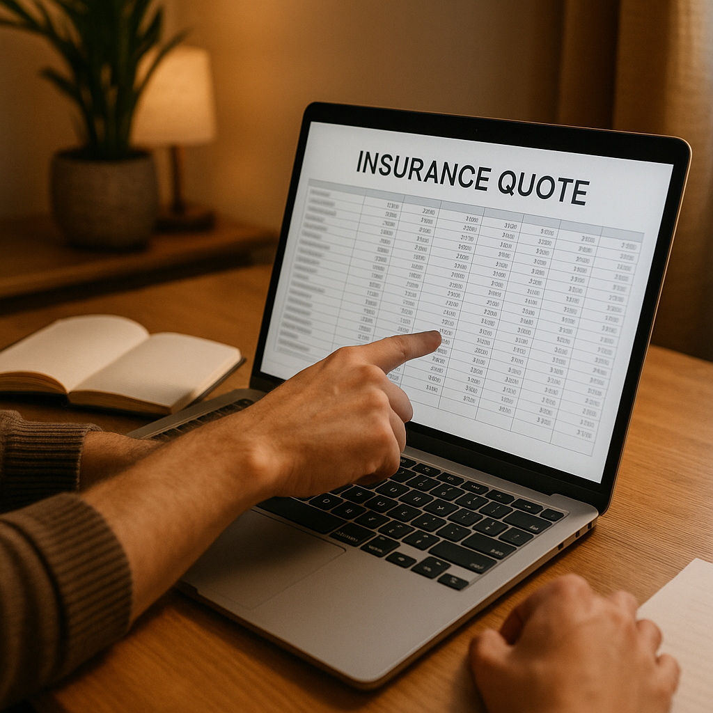 Personne pointant sur écran de laptop montrant une soumission d'assurance